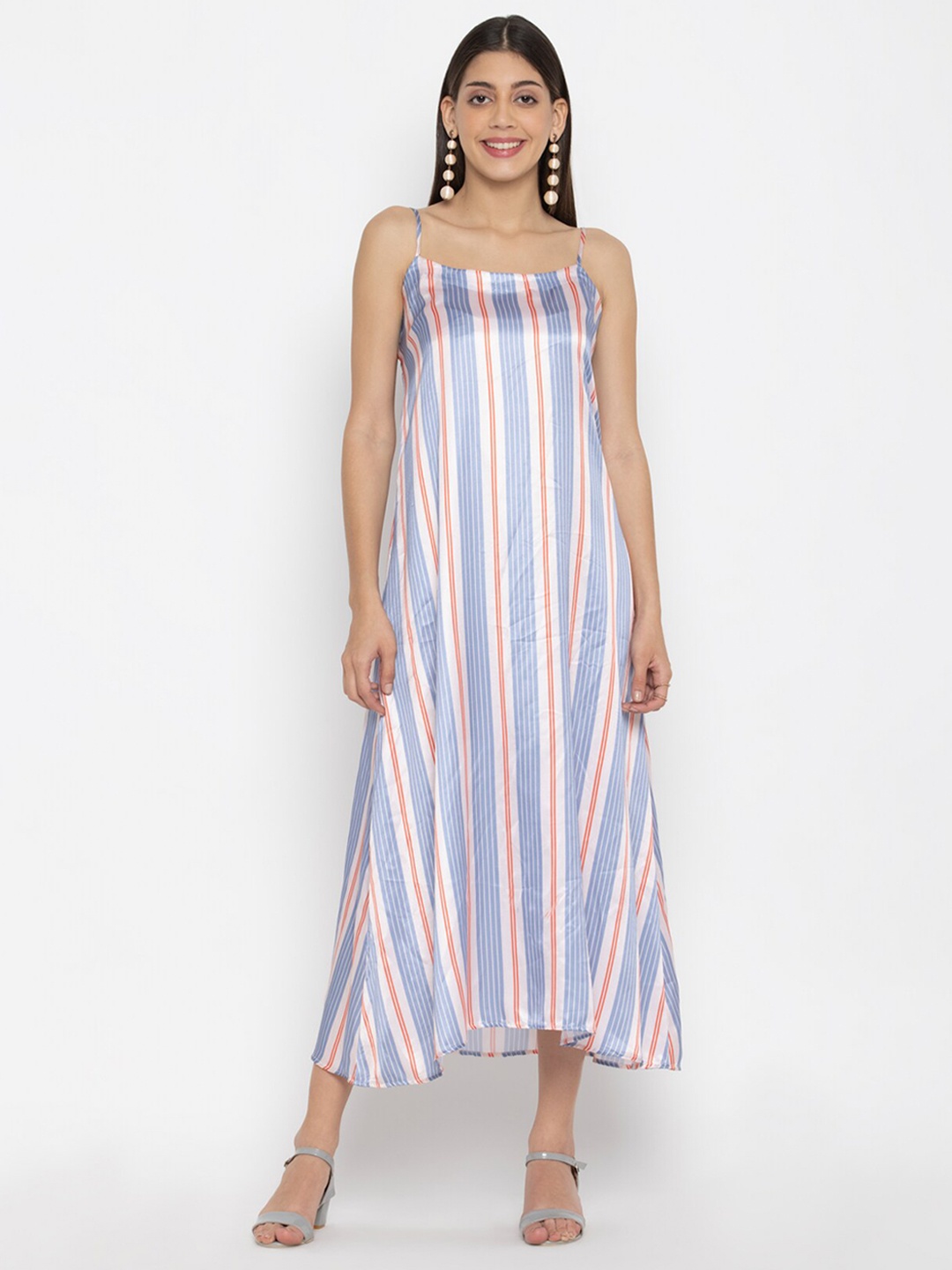 

SEW YOU SOON Blue Striped Satin A-Line Maxi Dress