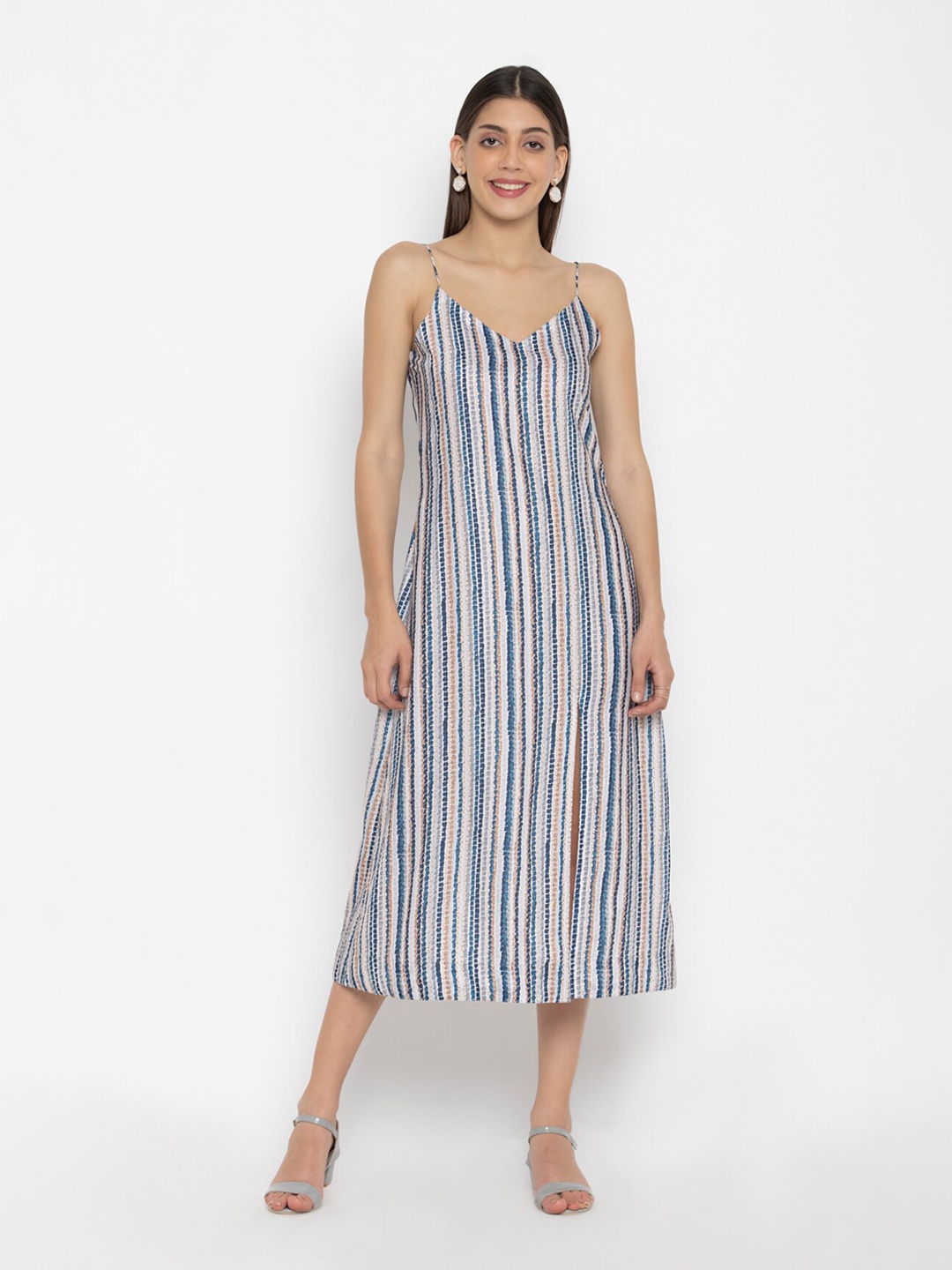 

SEW YOU SOON Womens Blue Striped A-Line Maxi Dress