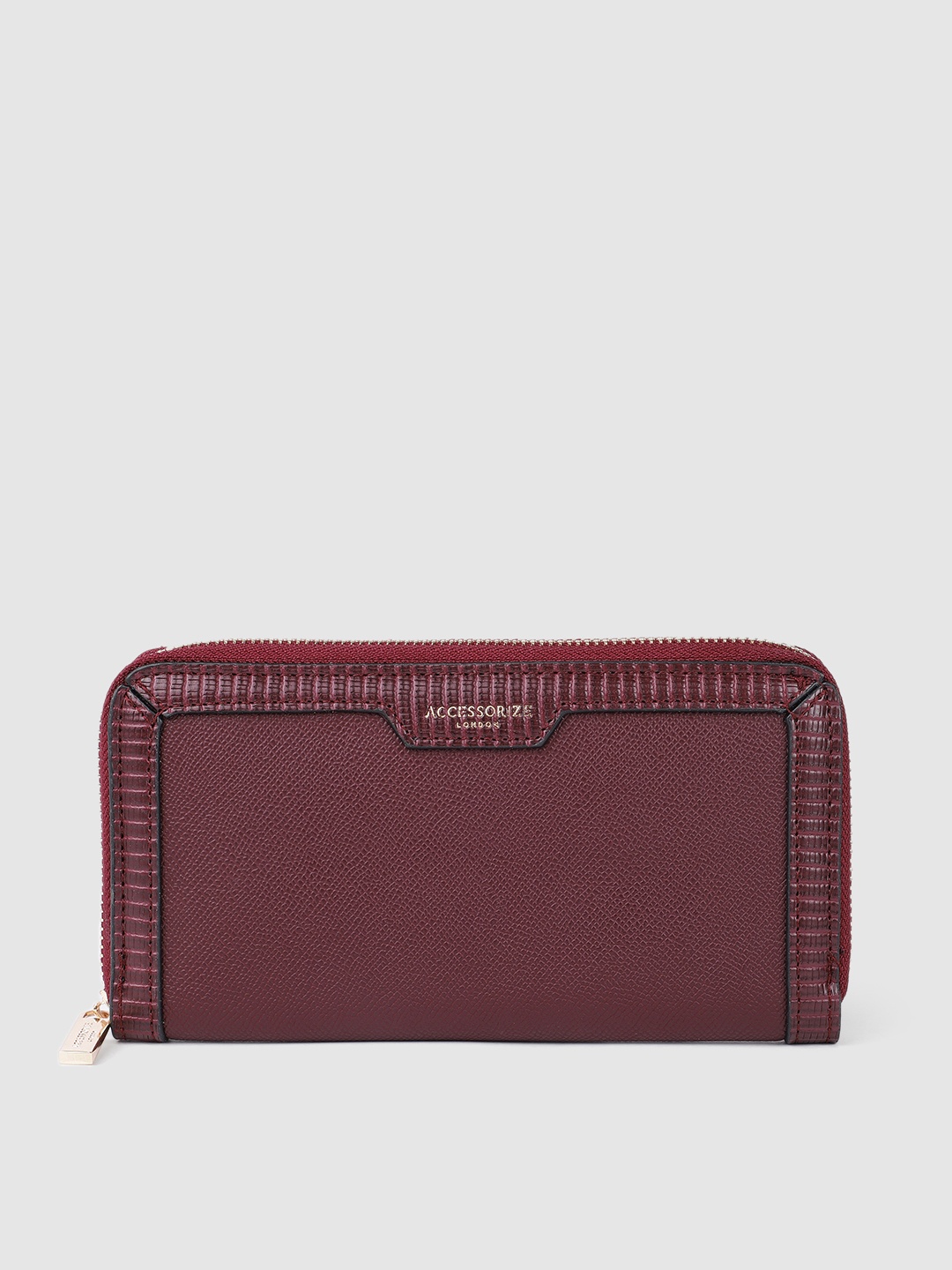 

Accessorize London Women Faux Leather Large Trim Zip Around Wallet, Burgundy