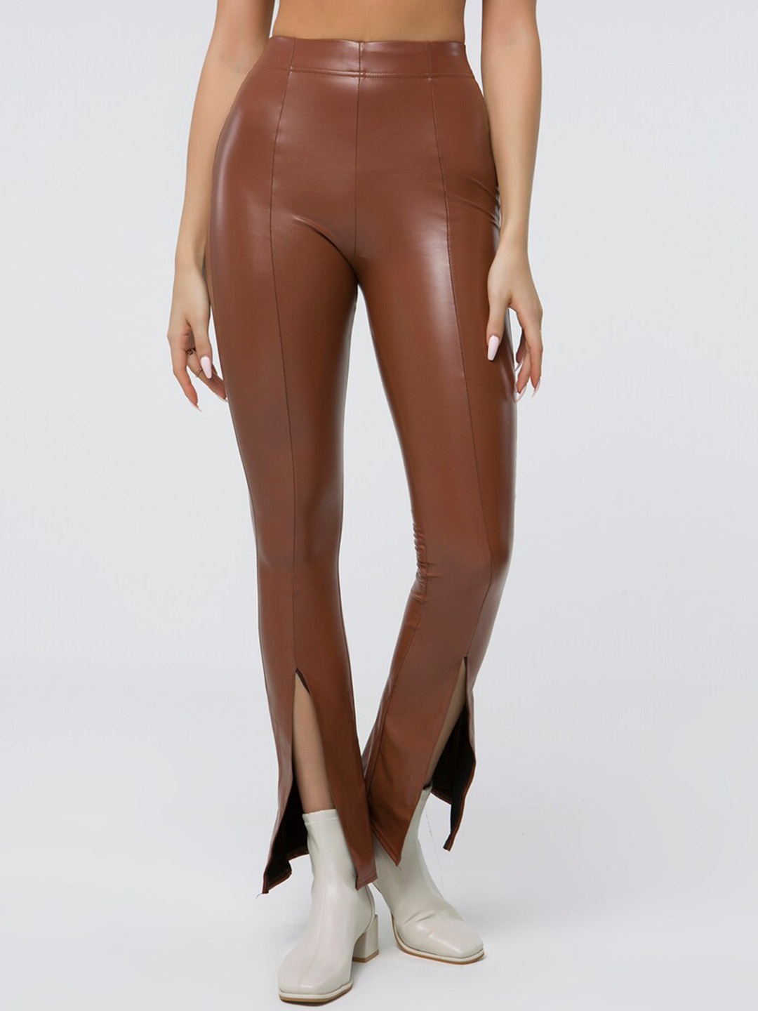 

URBANIC Women Brown Slim Fit High-Rise Trousers