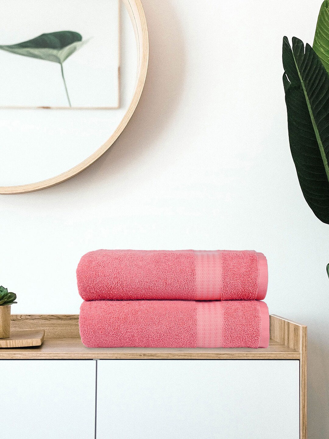 

Trident Set Of 2 Solid 400 GSM Cotton Bath Towels, Coral