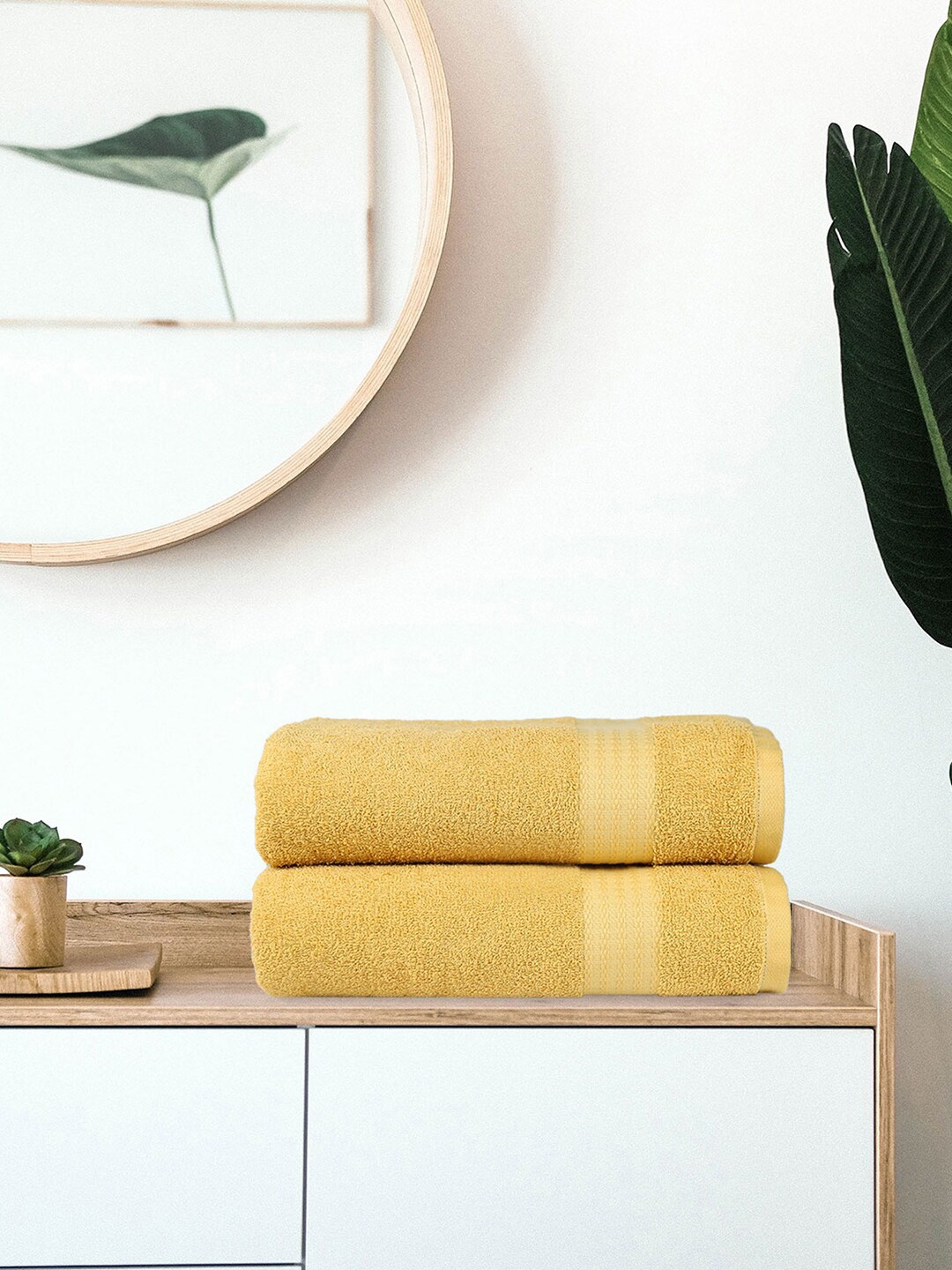 

MYTRIDENT Set Of 2 Yellow 400 GSM Bath Towels