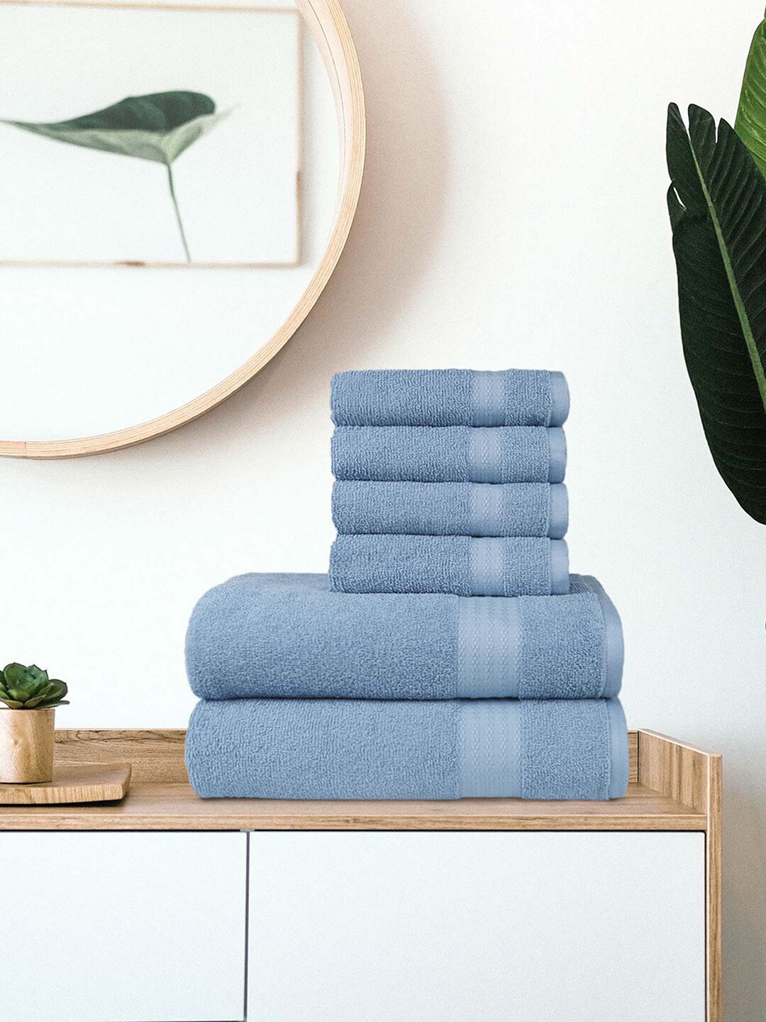 

Trident Set Of 6 Blue Solid 400 GSM Soft & Plush Pure Cotton Towel Set