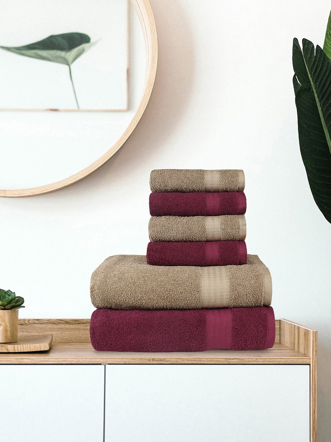 

Trident Brown & Maroon Pack Of 6 400 GSM Cotton Towel Set
