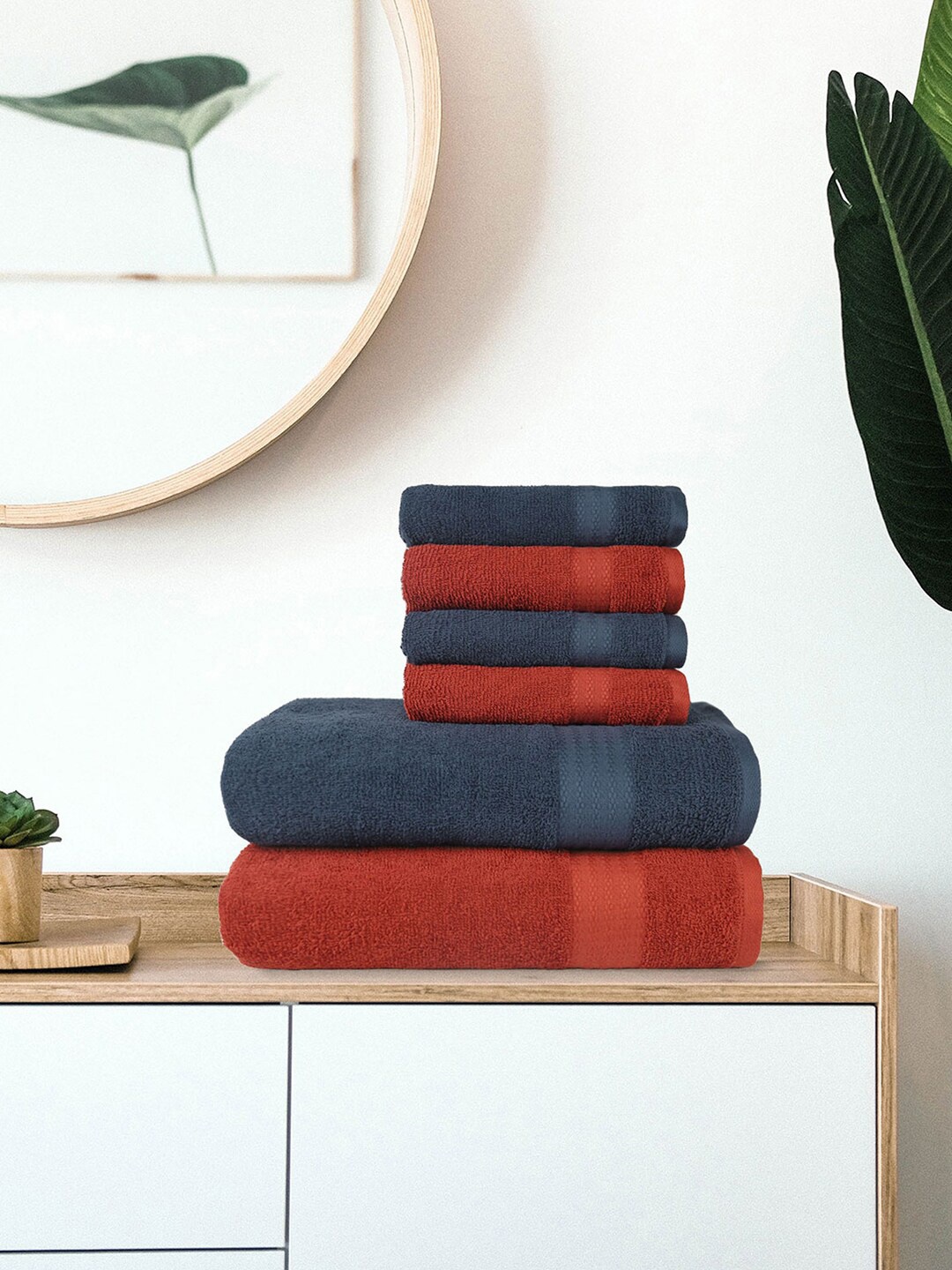 

Trident Red & Navy Blue 6 Pcs 400 GSM Towel Set