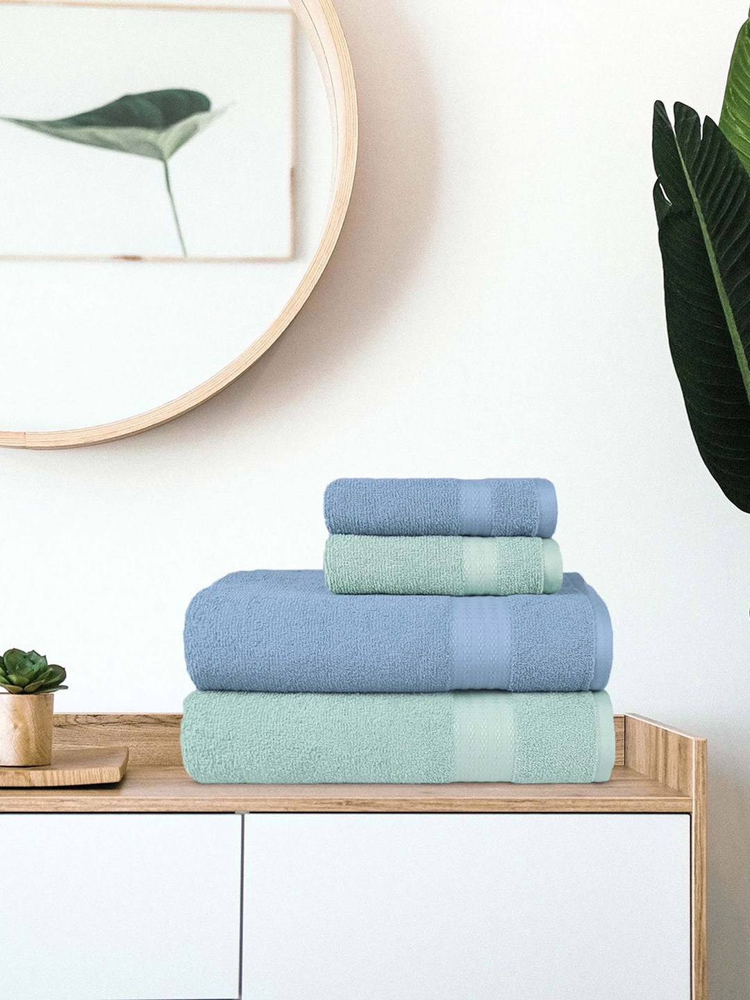 

Trident Set Of 6 Blue Solid 400 GSM Cotton Towels Set
