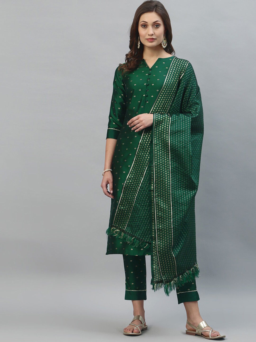 

KALINI Women Green Ethnic Motifs Silk Kurta with Trousers & With Dupatta