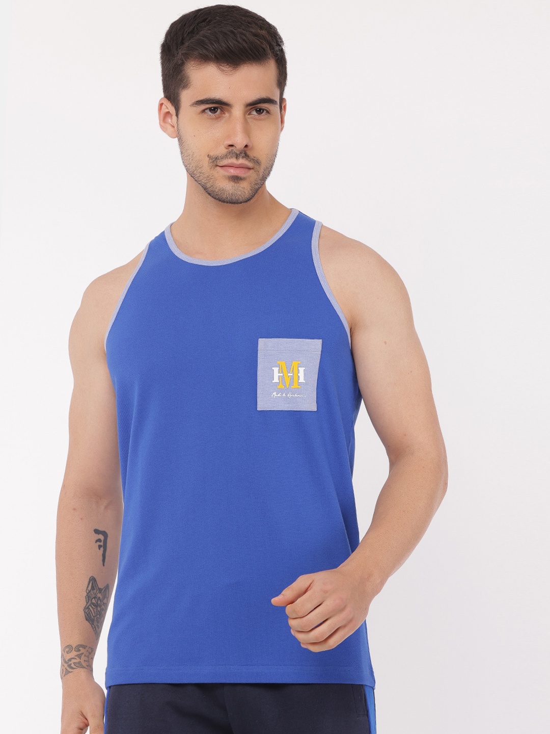 

Mast & Harbour Men Blue Chest Printed Innerwear Vests