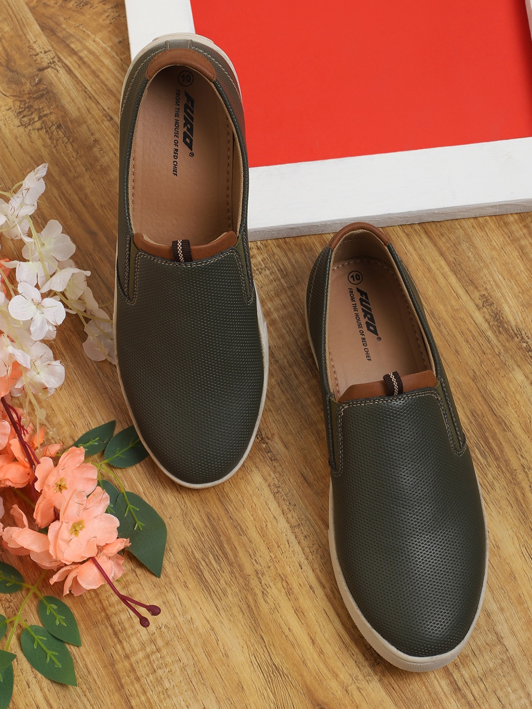 

FURO by Red Chief Men Olive Green Perforations Slip-On Sneakers