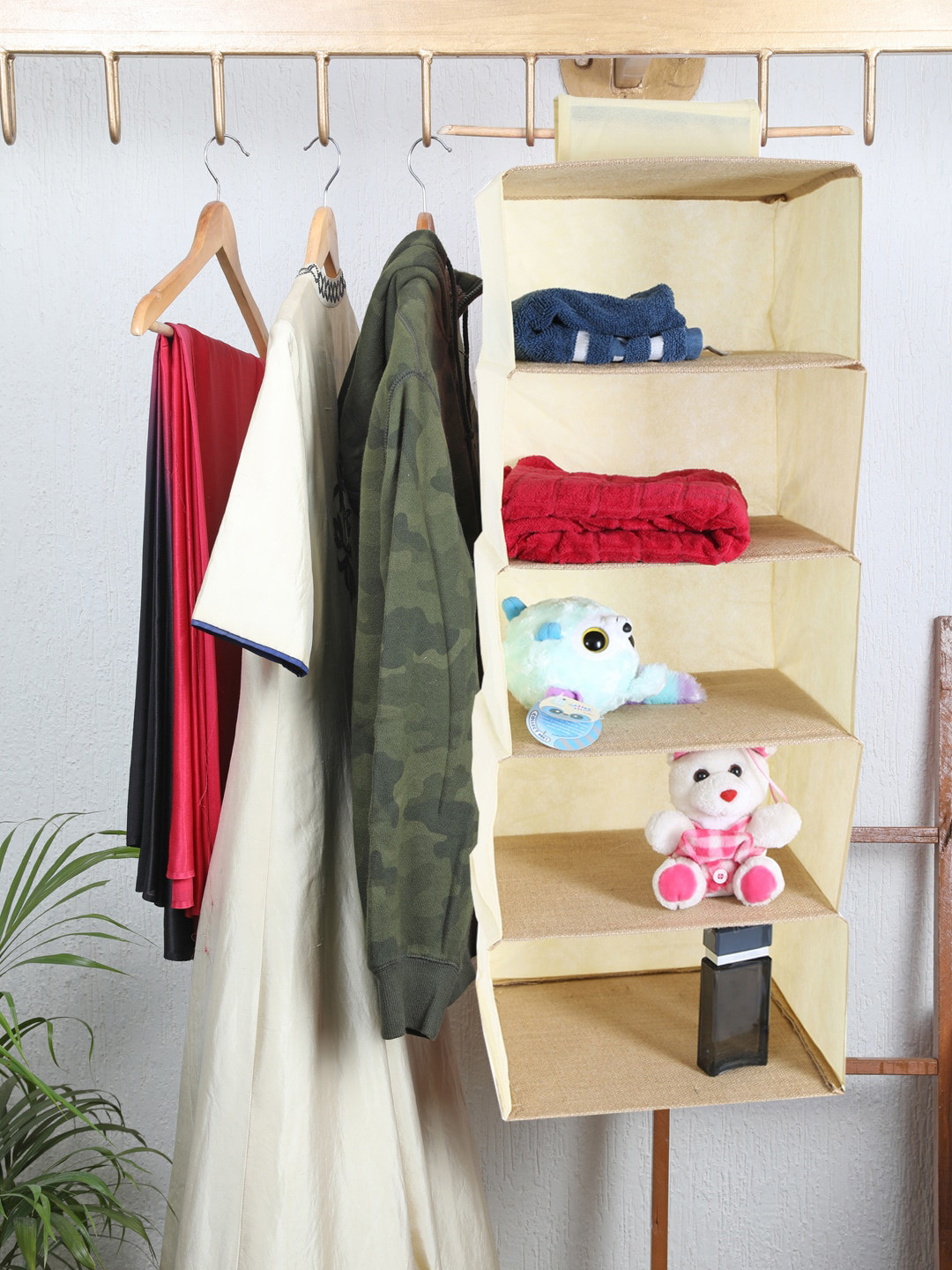 

My Gift Booth Off-White Solid Wardrobe Hanging Storage Organizer