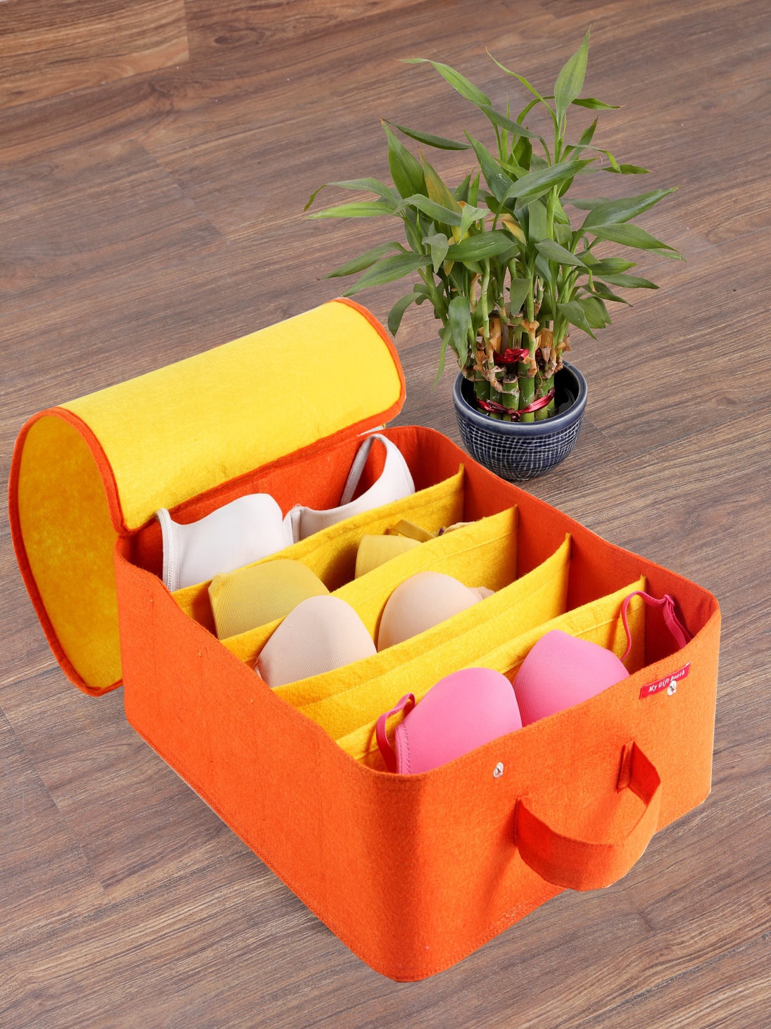 

My Gift Booth Orange & Yellow Solid Lingerie Organizer