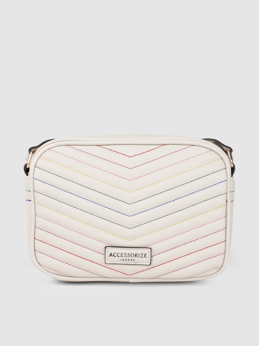 

Accessorize Women Cream-Coloured PU Structured Quilted Sling Bag