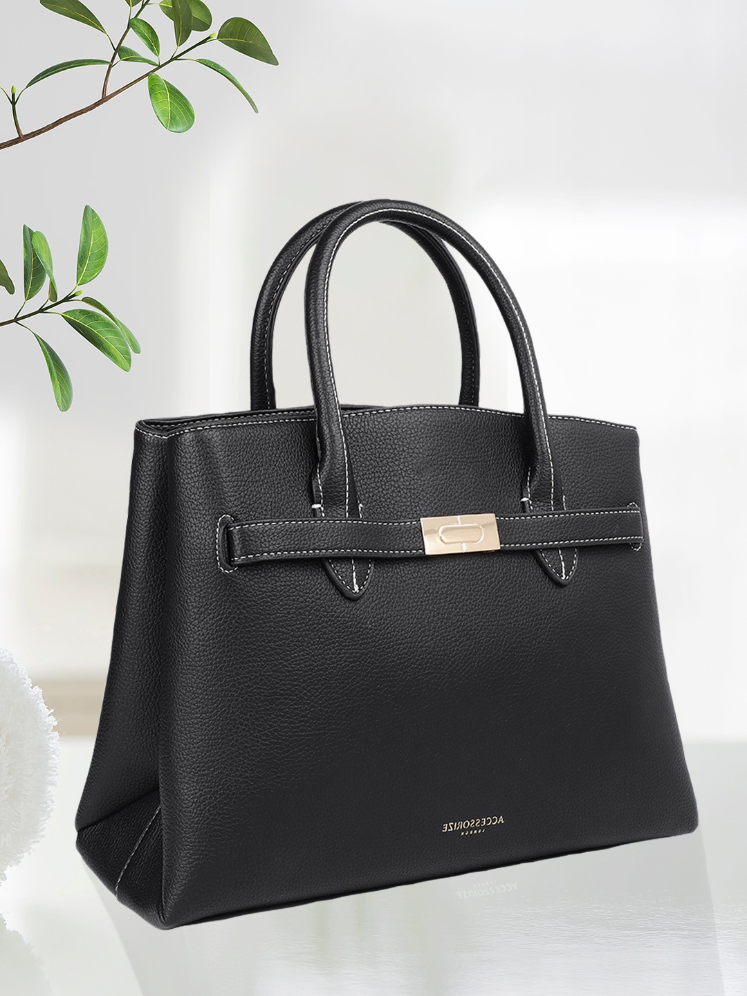 

Accessorize Women Black PU Structured Handheld Bag