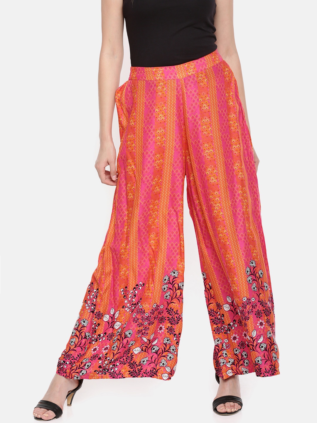 

Global Desi Women Orange & Pink Printed Palazzos