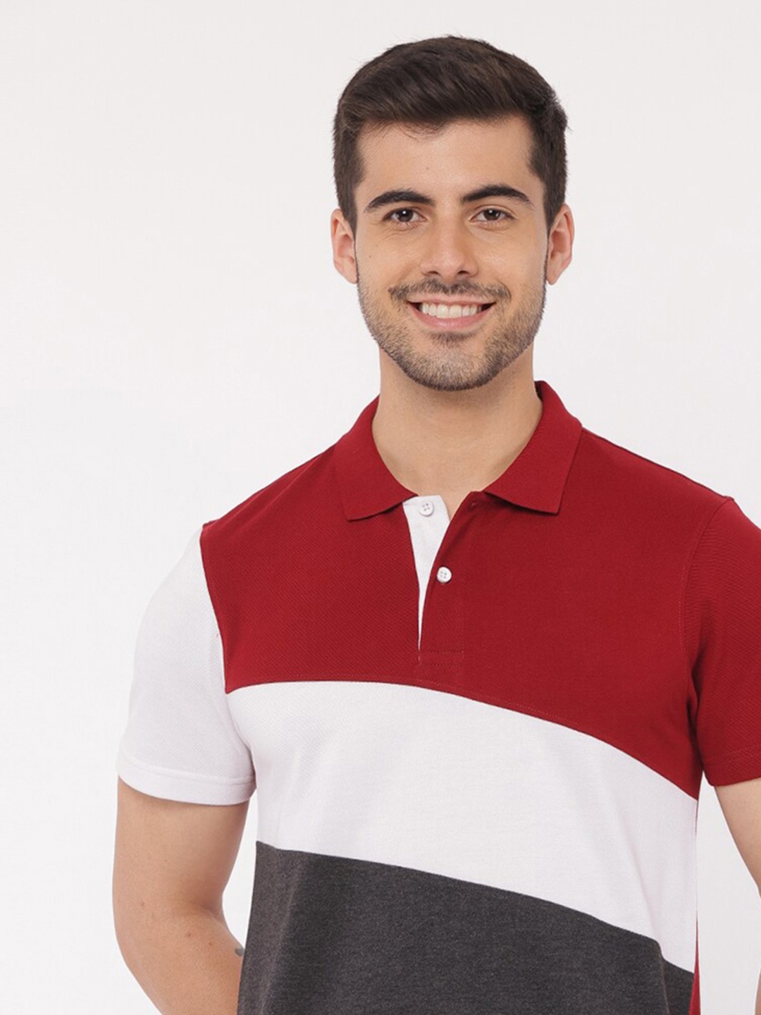 

Mast & Harbour Men Red & White Colourblocked Polo Collar T-shirt