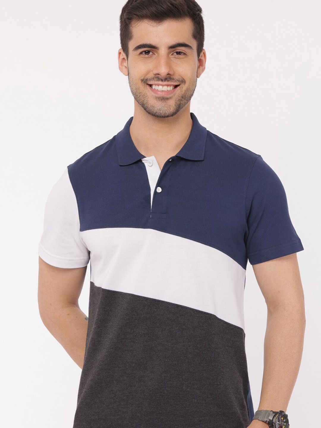 

Mast & Harbour Men Navy Blue Polo Collar T-shirt