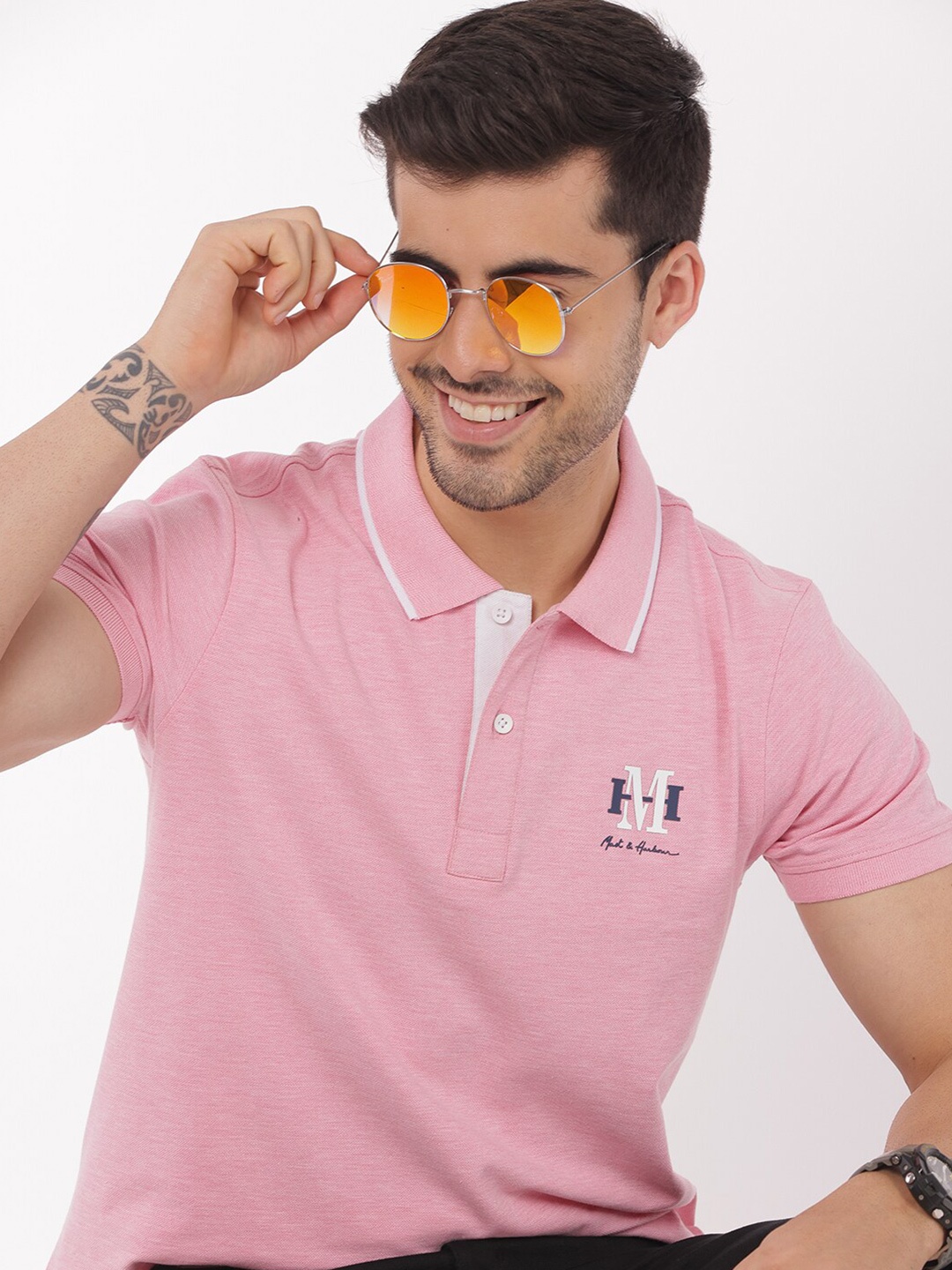 

Mast & Harbour Men Pink Typography Polo Collar T-shirt