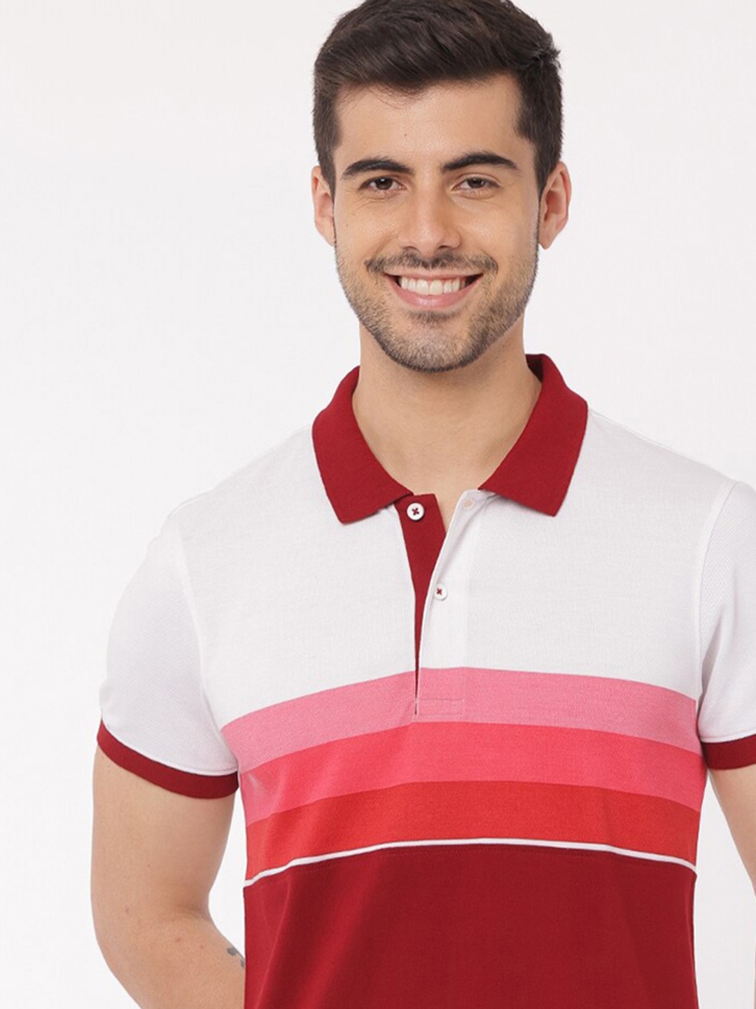 

Mast & Harbour Men White & Red Colourblocked Polo Collar T-shirt