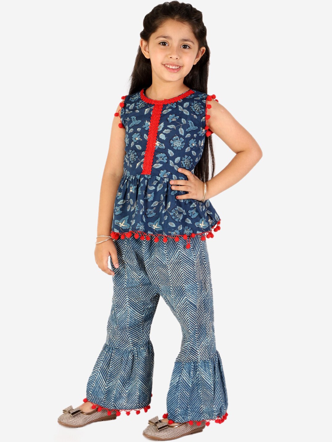 

KID1 Girls Blue Printed Pure Cotton Kurti with Palazzos