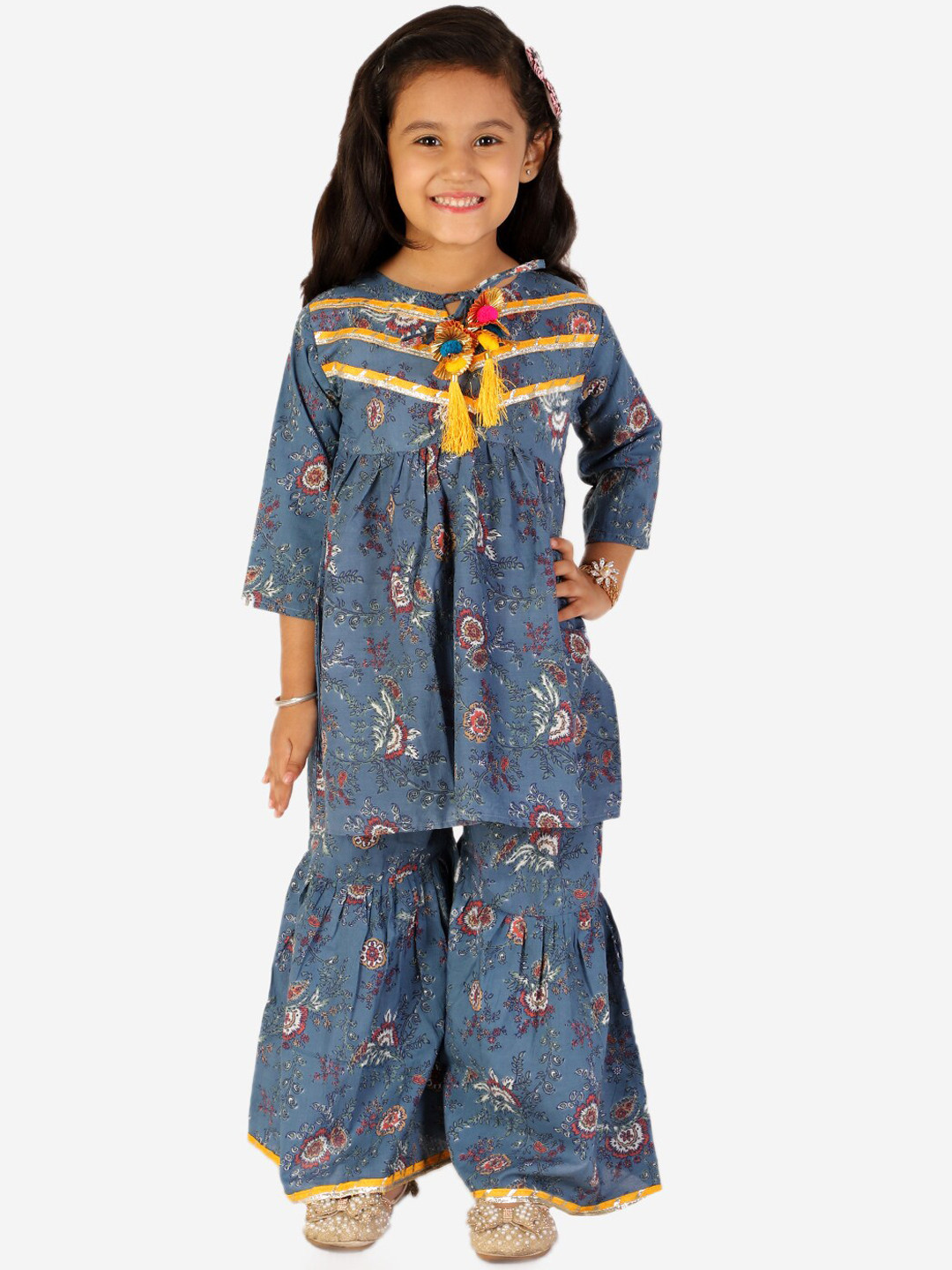 

KID1 Girls Blue Floral Printed Pure Cotton Kurti with Sharara