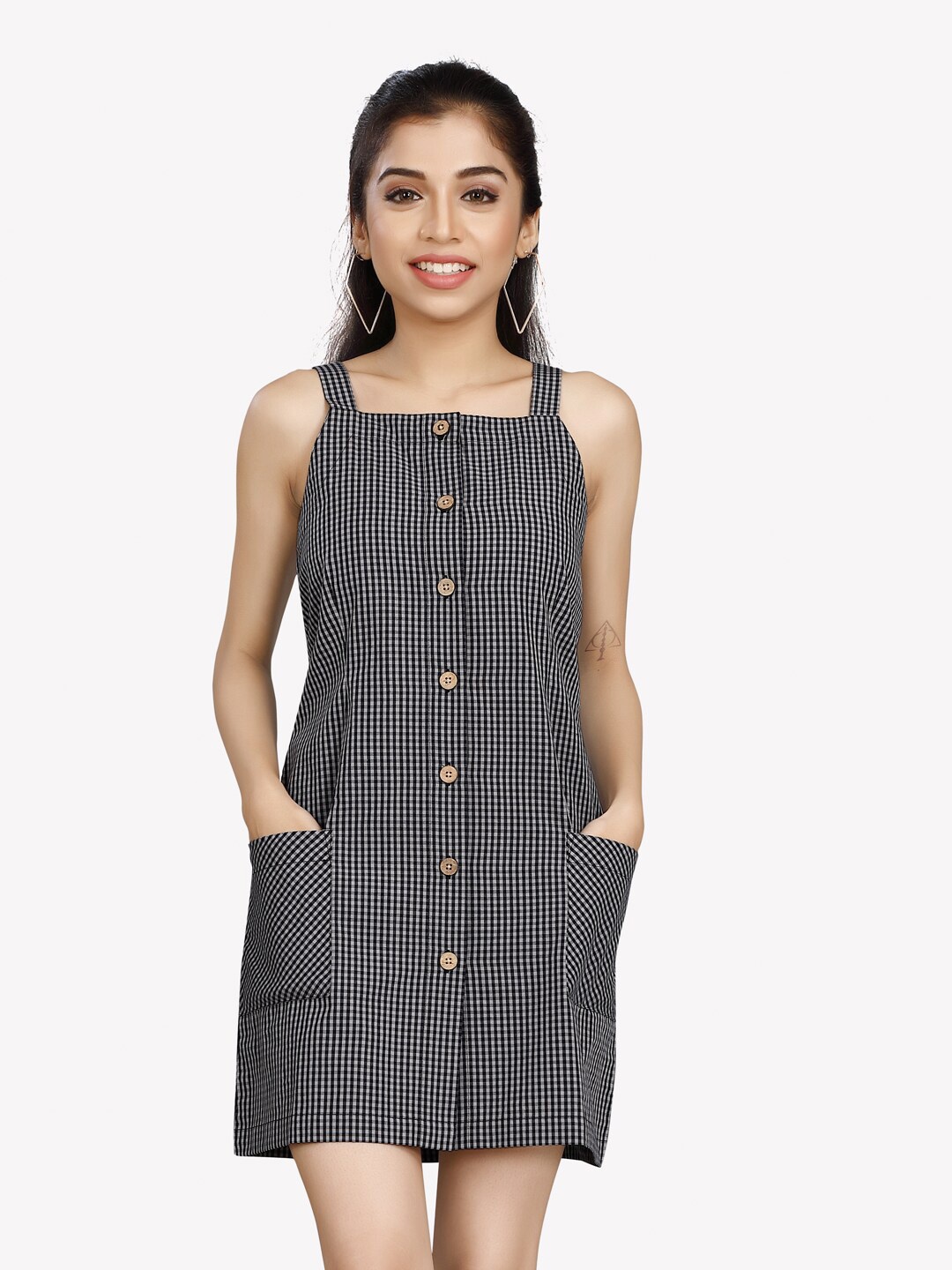 

VASTRADO Women Grey Checked A-Line Dress