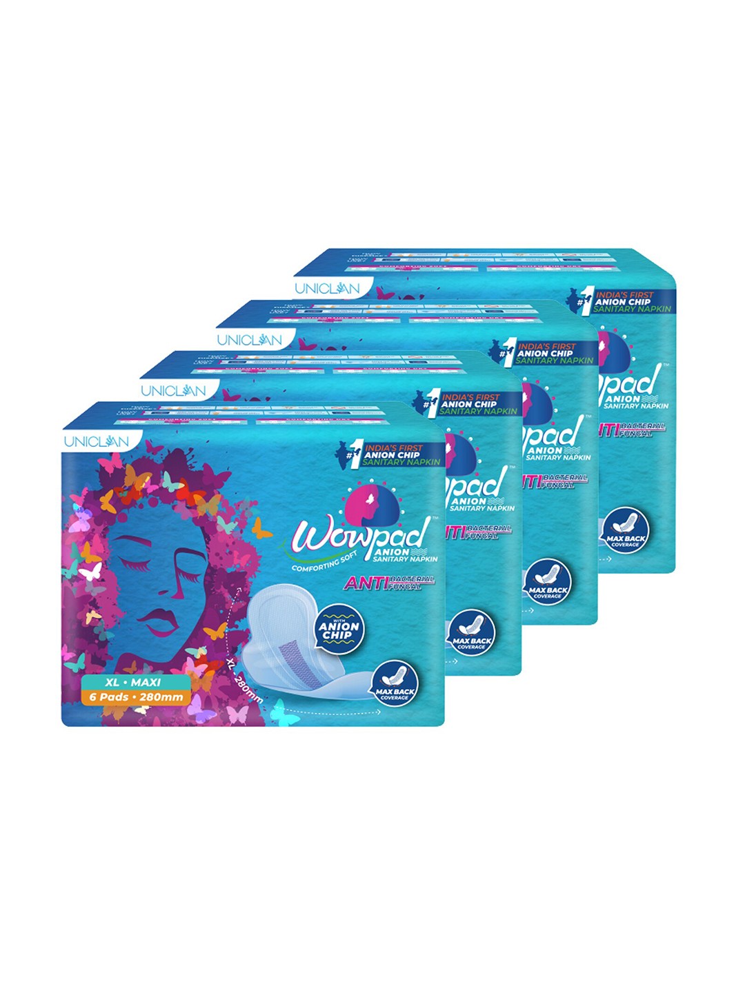 

Wowpad Women Set Of 4 Maxi Comforting Soft XL 24 Sanitary Pads, Blue