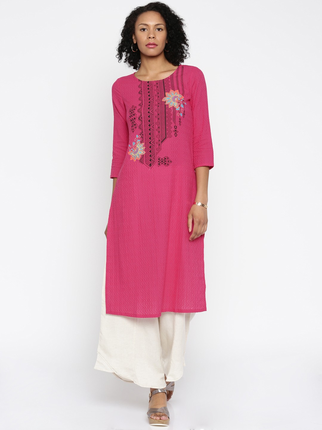 

Global Desi Women Pink Embroidered Straight Kurta