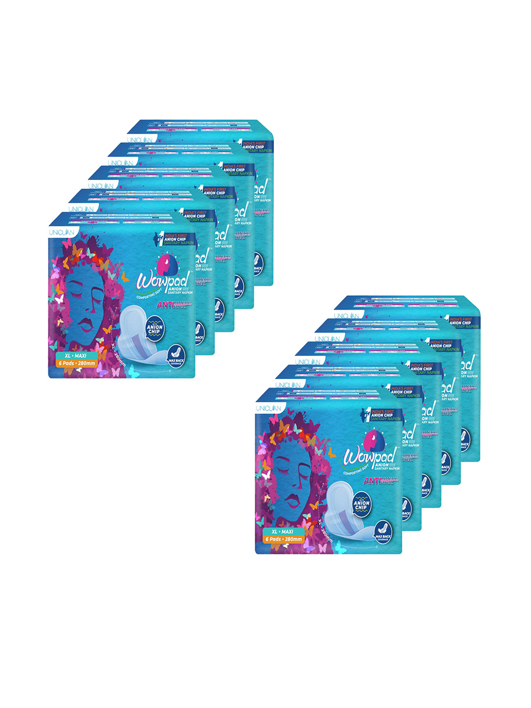 

Wowpad Women Set Of 10 Maxi Comforting Soft XL 60 Sanitary Pads, Blue