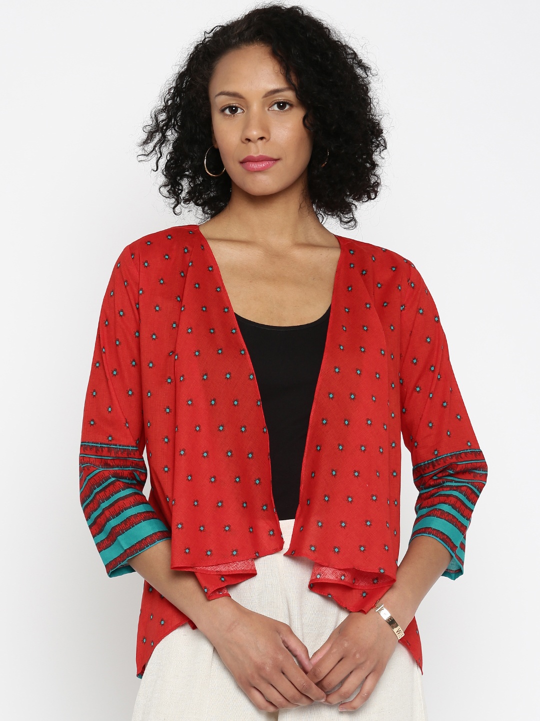 

Global Desi Red Printed Shrug