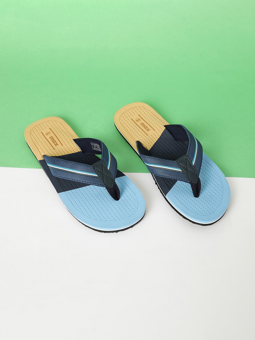 

max Men Blue & Yellow Colourblocked Slip-On Flip Flop