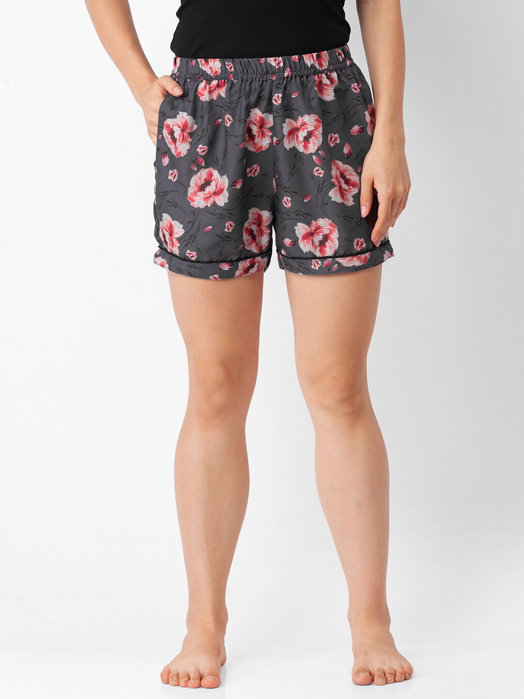 

NOIRA Women Grey & Pink Printed Lounge Shorts