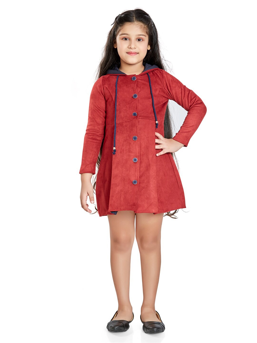 

Peppermint Girls Red & Blue Satin A-Line Hood Dress