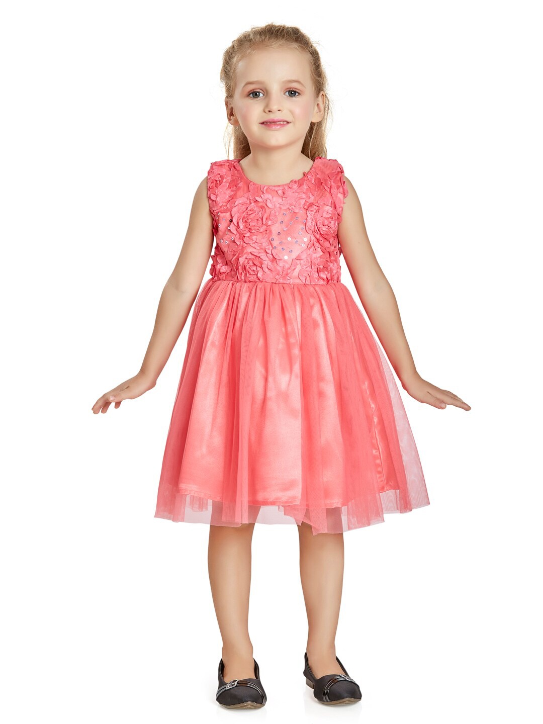 

Peppermint Girls Peach-Coloured Floral Net Dress