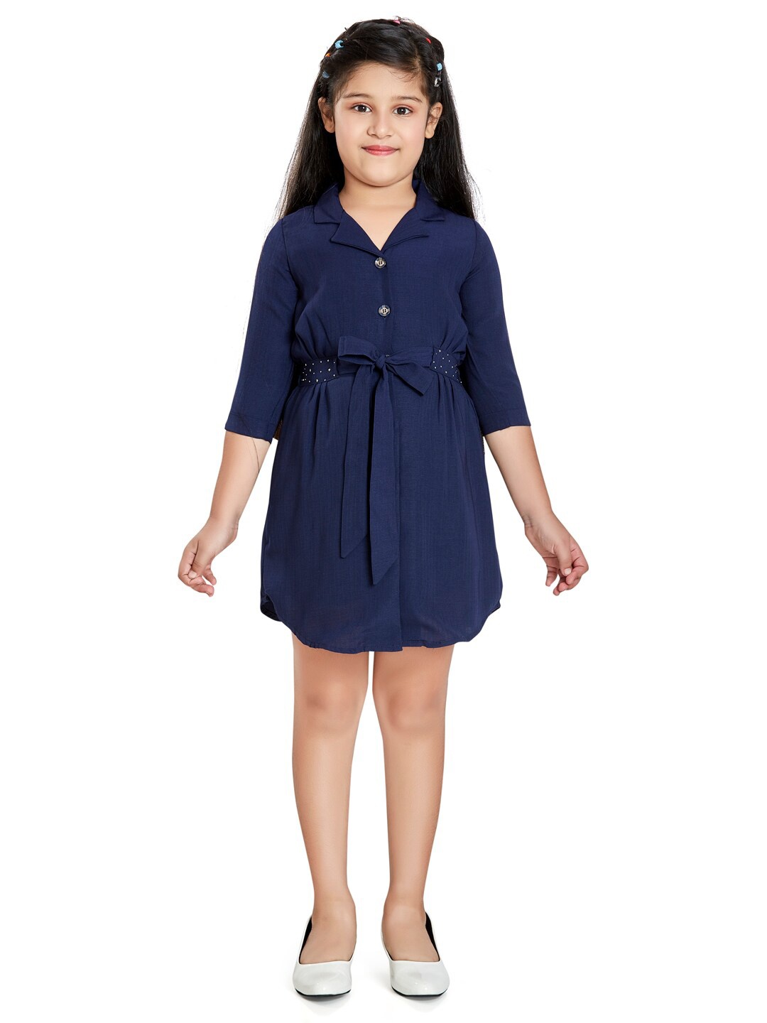 

Peppermint Girls Navy Blue Solid Shirt Dress