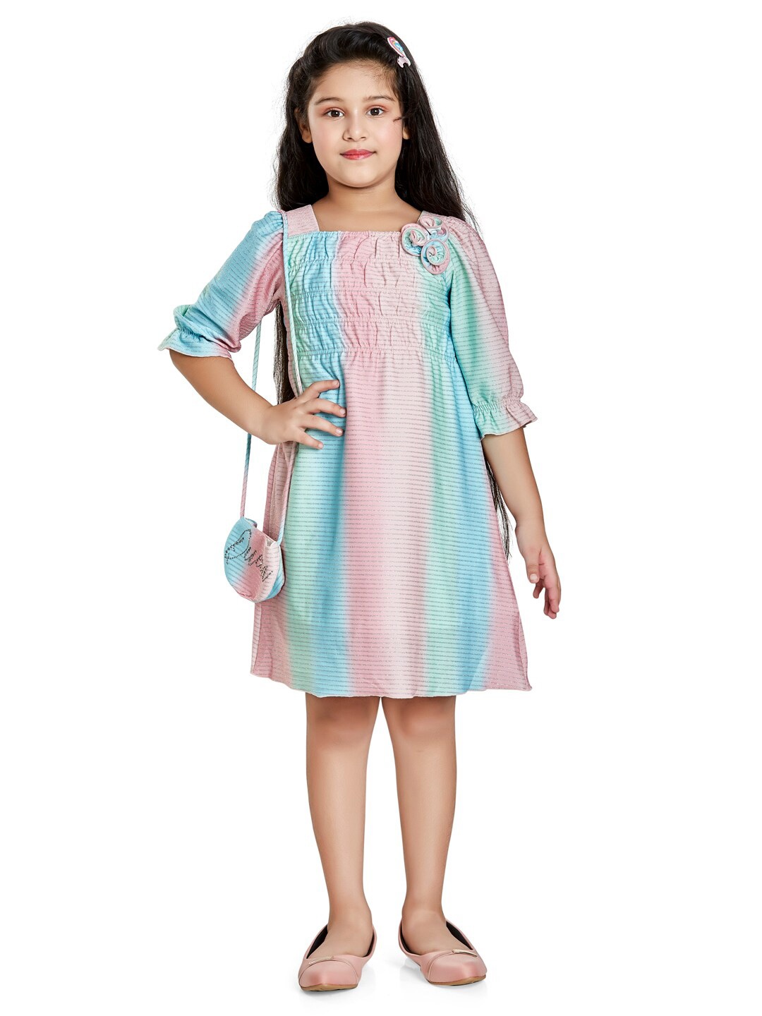 

Peppermint Girls Pink Striped Satin A-Line Dress