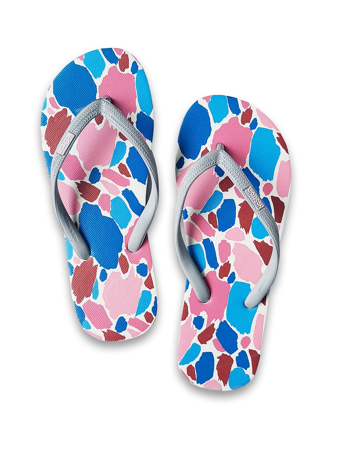 

NoStrain Men Grey & Blue Printed Rubber Thong Flip-Flops