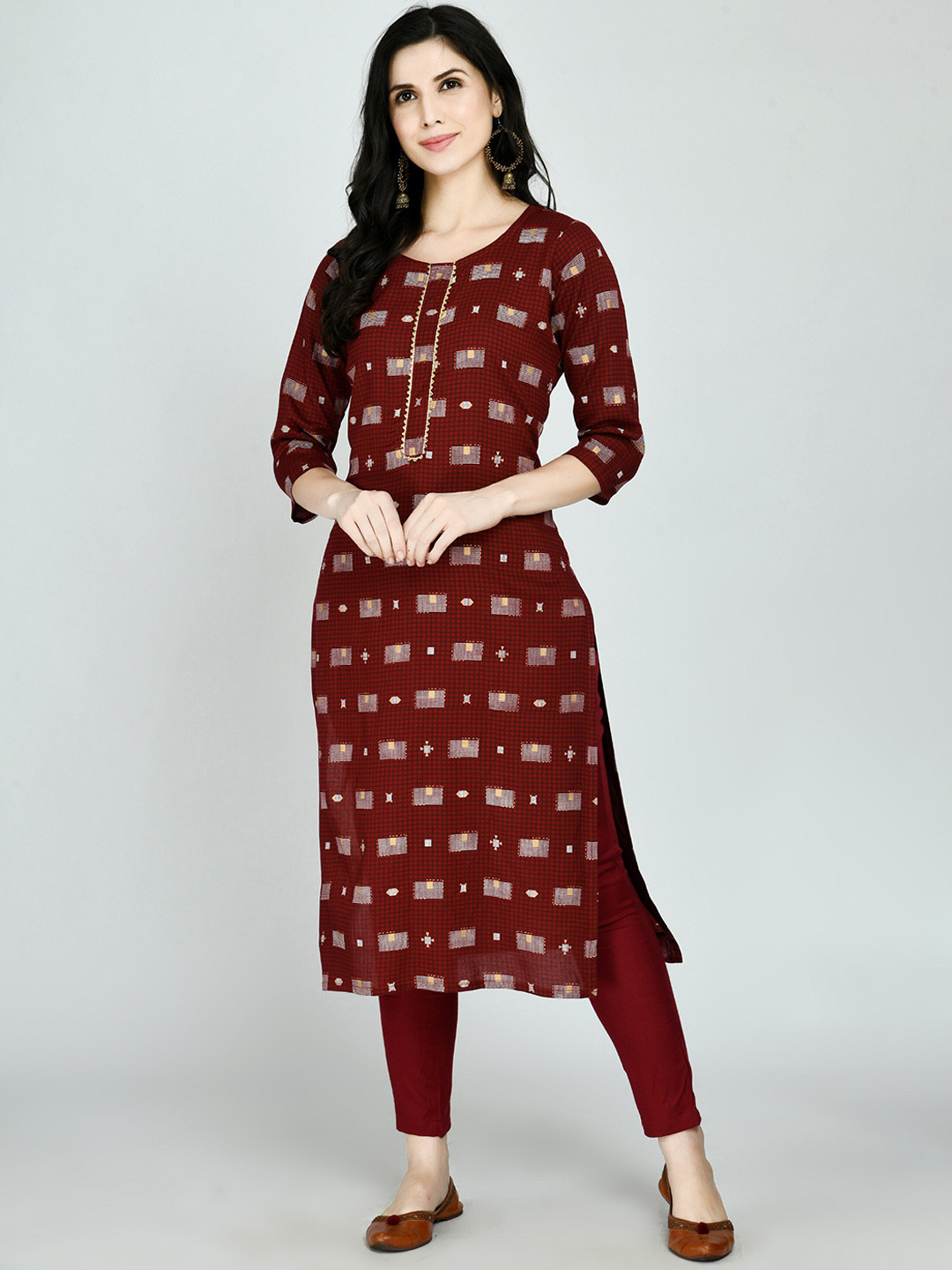 

KALINI Women Maroon Colourblocked Layered Gotta Patti Kurta with Trousers