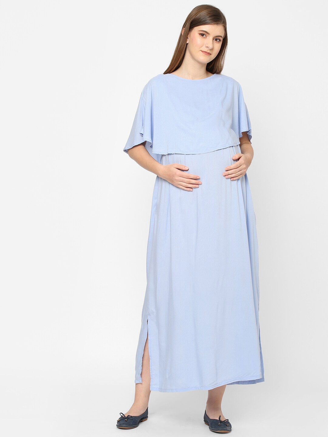 

Mystere Paris Women Blue Maternity Maxi Dress