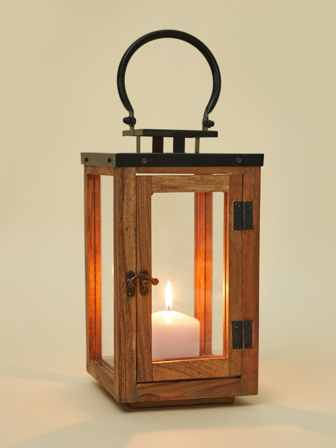 

Home Centre Brown Textured Wooden Lantern