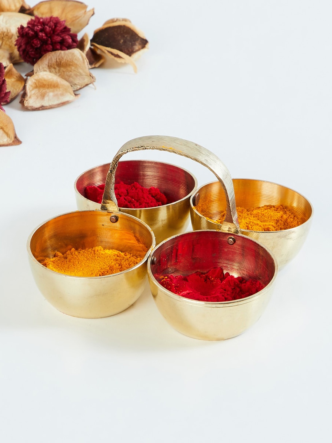 

Home Centre Gold-Toned Metal Haldi & Kumkum Metal Holder