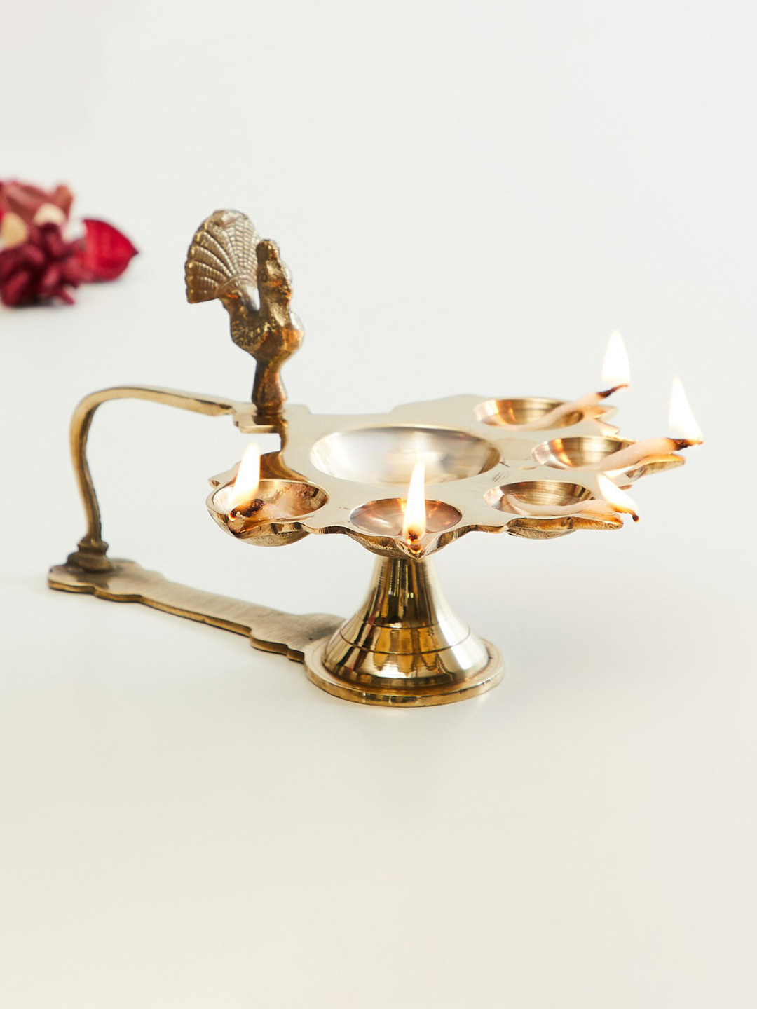 

Home Centre Gold-Toned Textured Metal Punchmukhi Aarti Diya