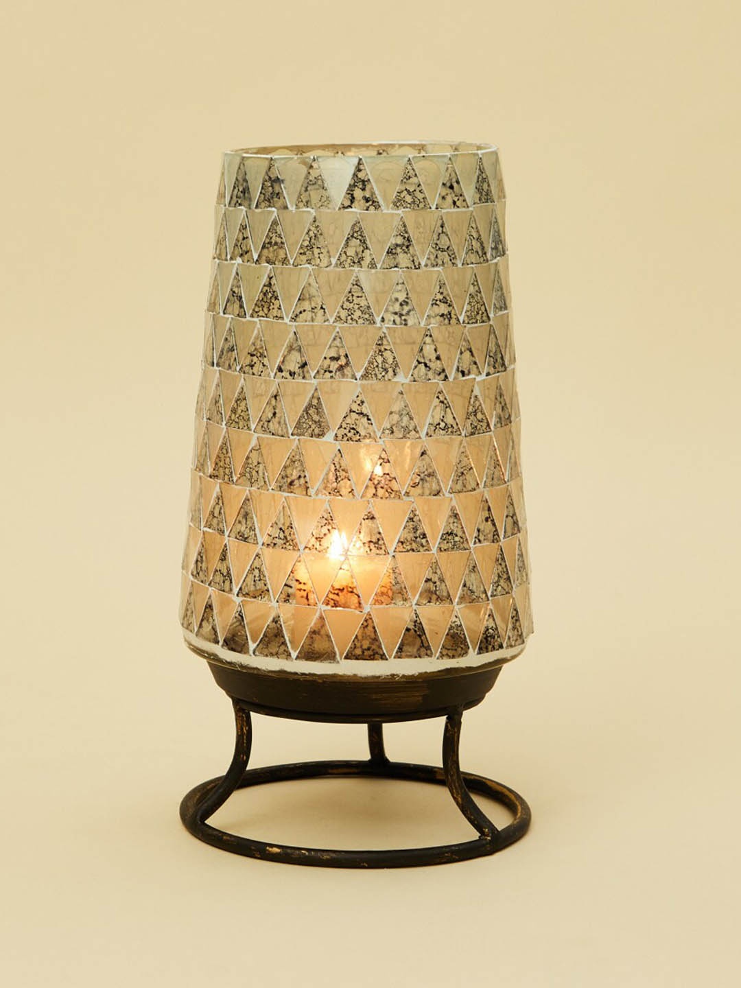 

Home Centre Transparent Textured Glass Candle Holder With Stand