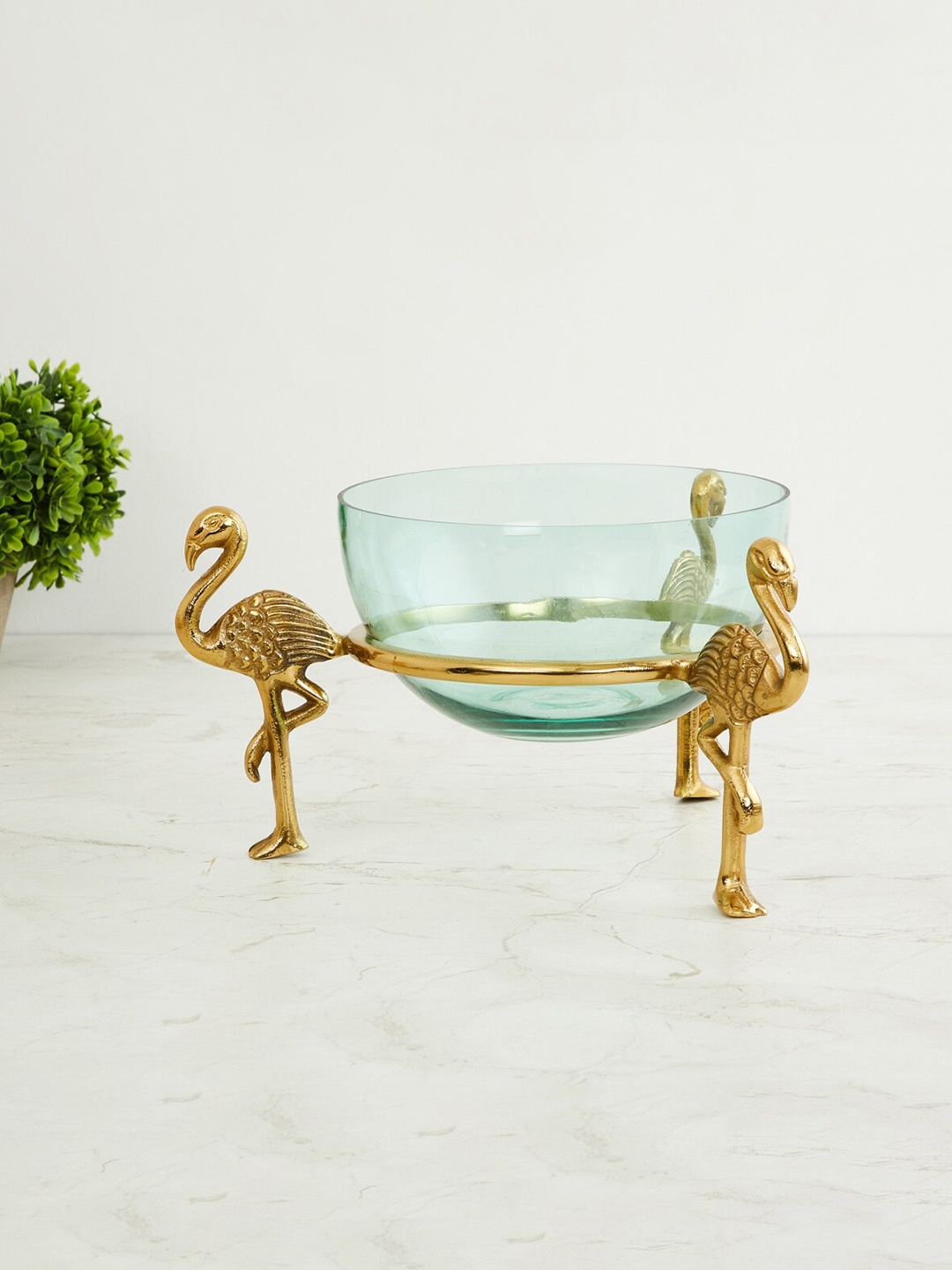 

Home Centre Gold-Toned & Blue Flamingo Decorative Bowl