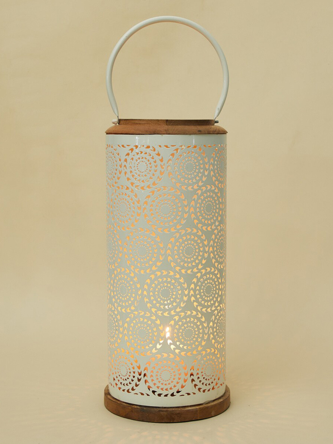 

Home Centre Off-White Textured Wooden Lantern Candle Holder