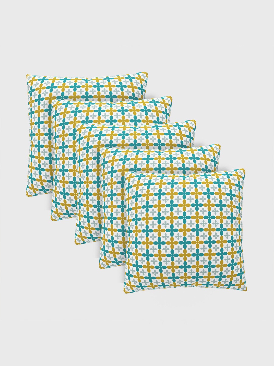 

Home Centre White & Blue Set of 5 Geometric Square Cushion Covers