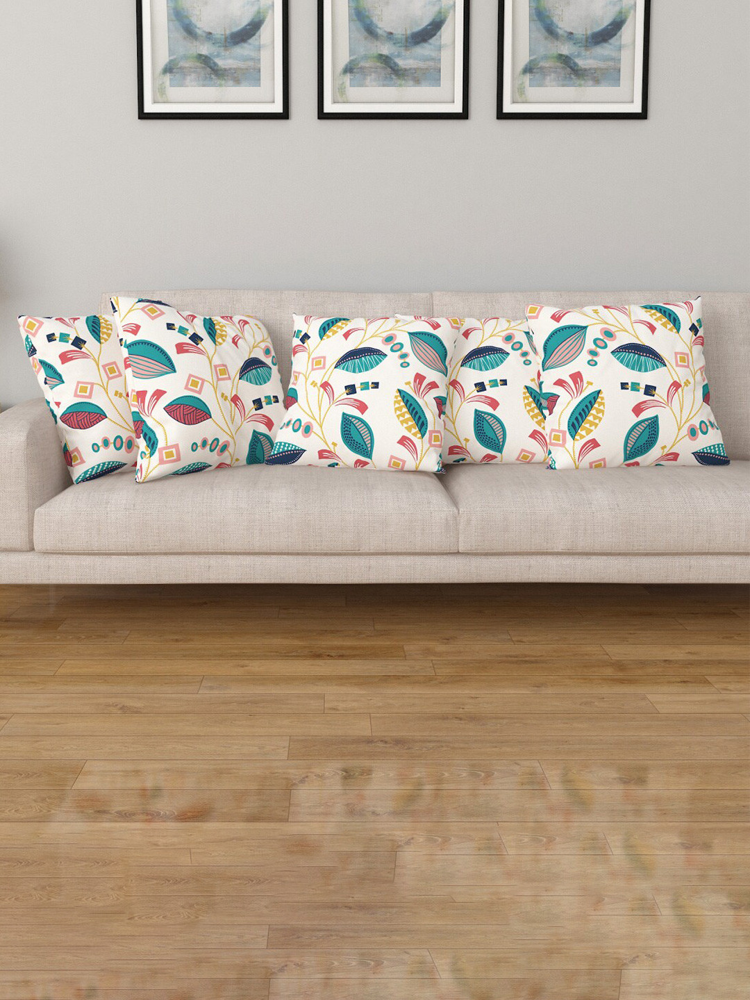 

Home Centre White & Green Set of 5 Ethnic Motifs Square Cushion Covers