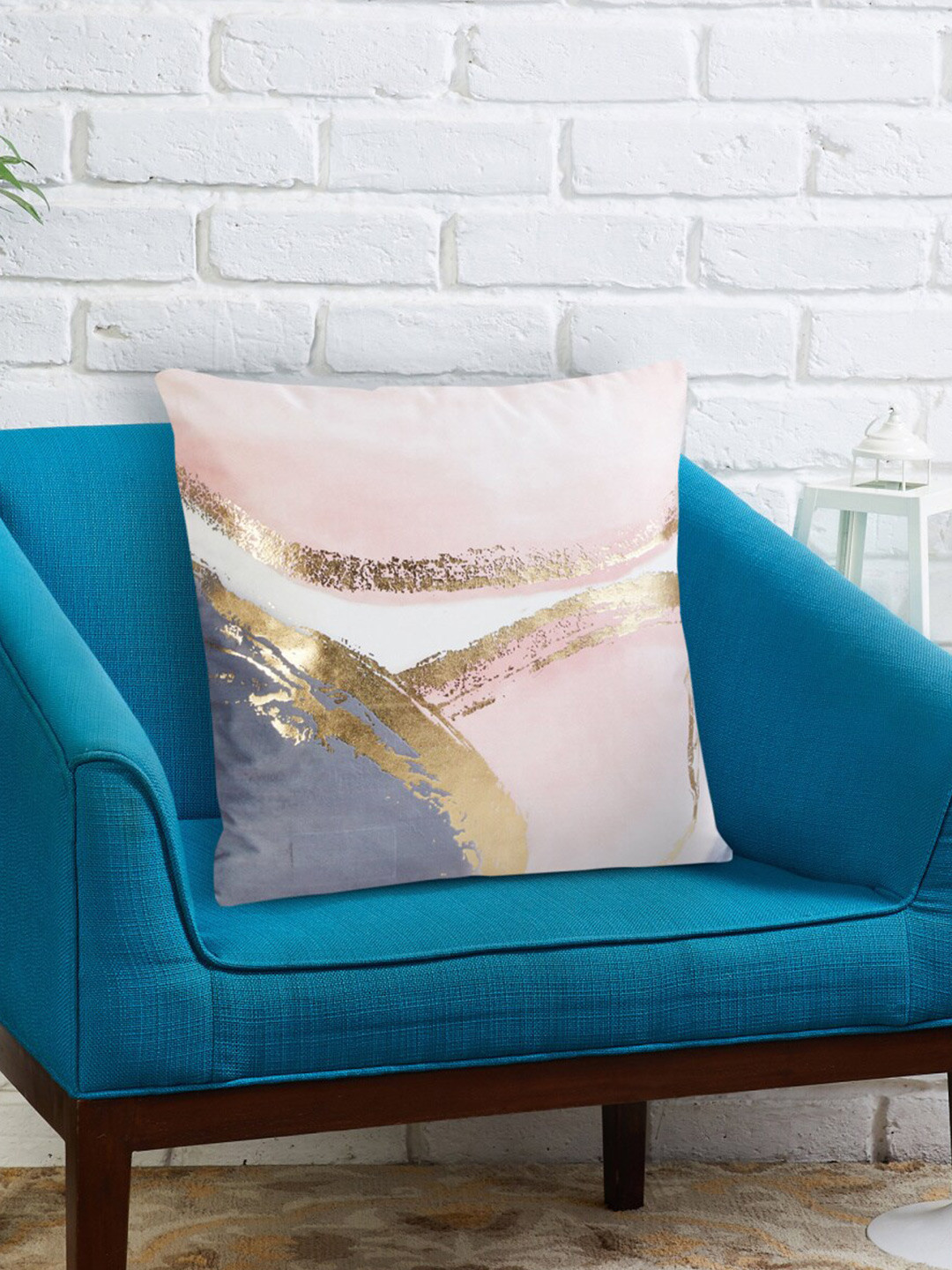 

Home Centre Pink & Gold-Toned Abstract Square Cushion Covers