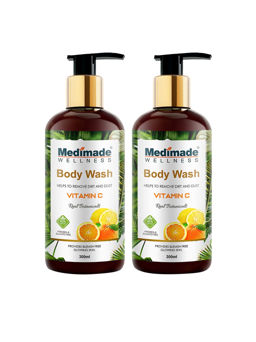 

Medimade Set of 2 Vitamin C Real Botanicals Body Wash to Remove Dirt & Dust - 300 ml Each, Orange