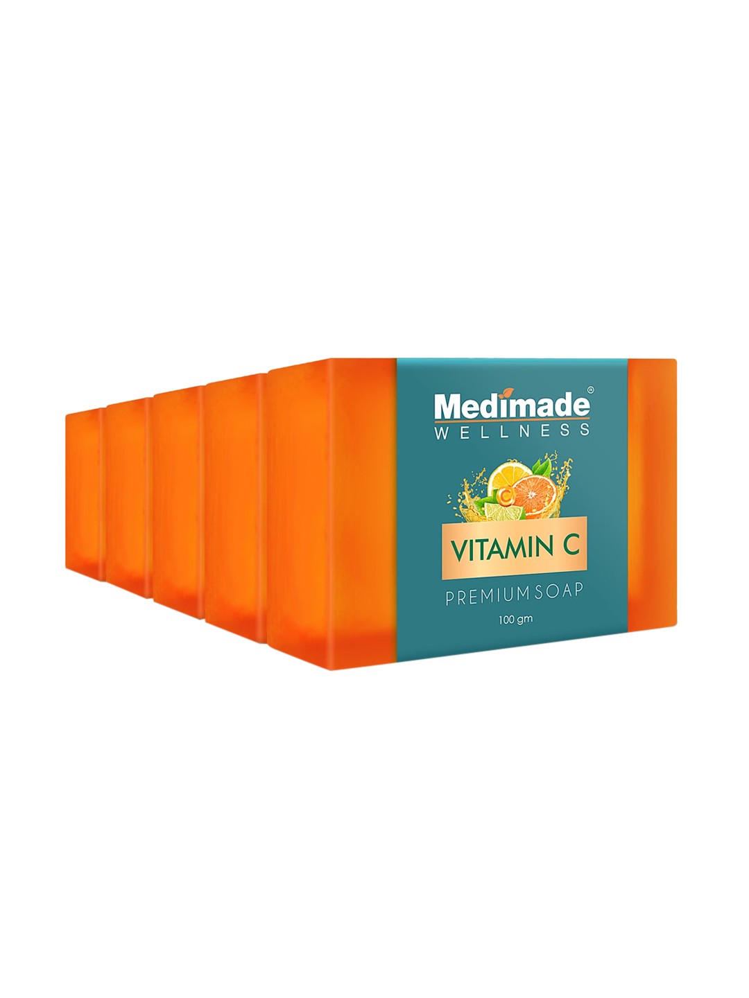 

Medimade Set of 5 Vitamin C Premium Facial Soap For Pore Cleaning & Glow - 100 g Each, Orange