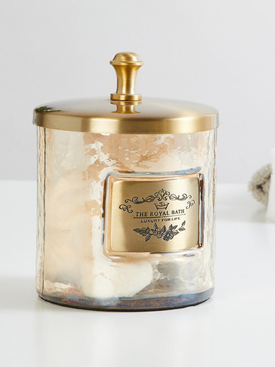 

Home Centre Gold Textured Glass Canister with Lid
